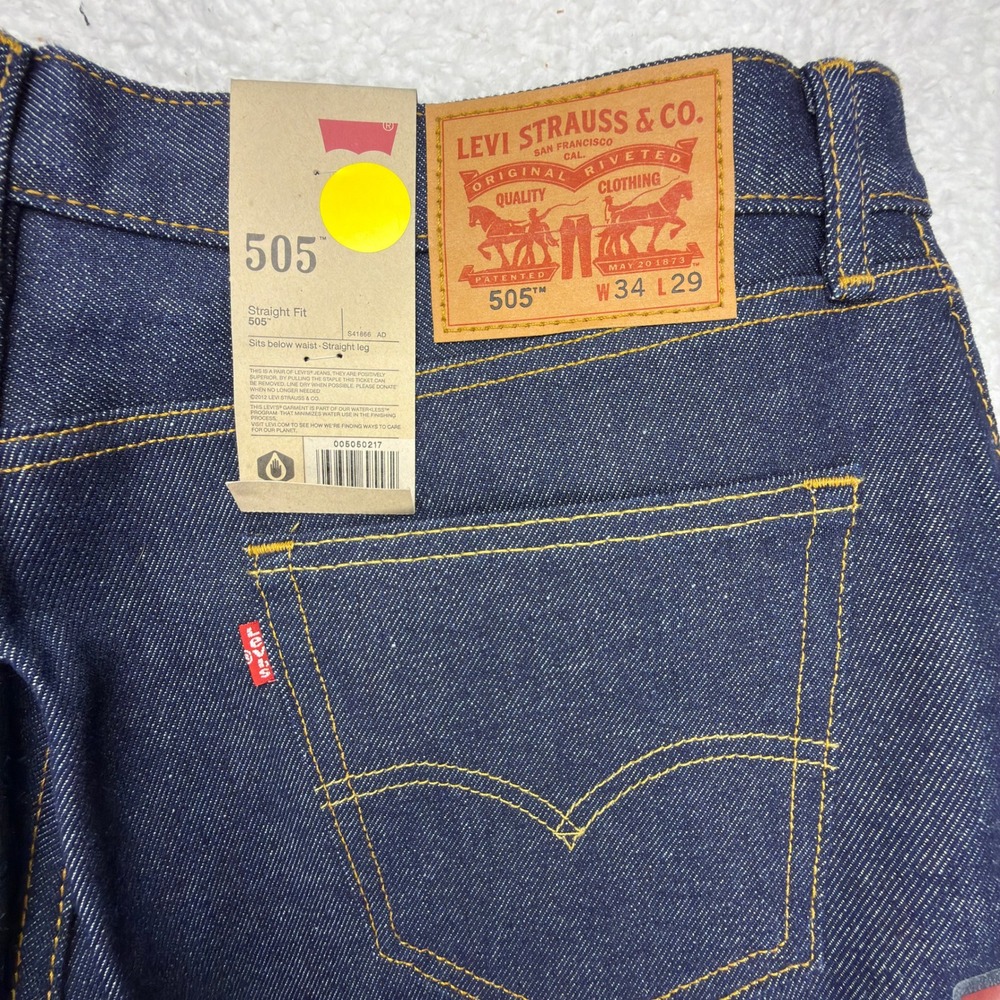 Levis 505 Regular Fit Jeans Mens 34x29 Dark Wash Straight Leg NWT